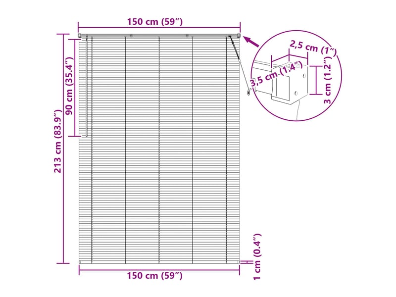  Store vénitien, store de fenêtre marron clair avec motif 213 x 150 cm 25 mm pvc cf47945  - Conforama E