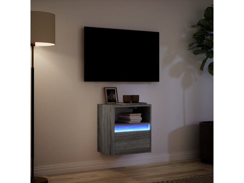  Meuble tv - banc tv - meuble de rangement mural avec lumières led sonoma gris 41x31x45 cm  - Conforama E