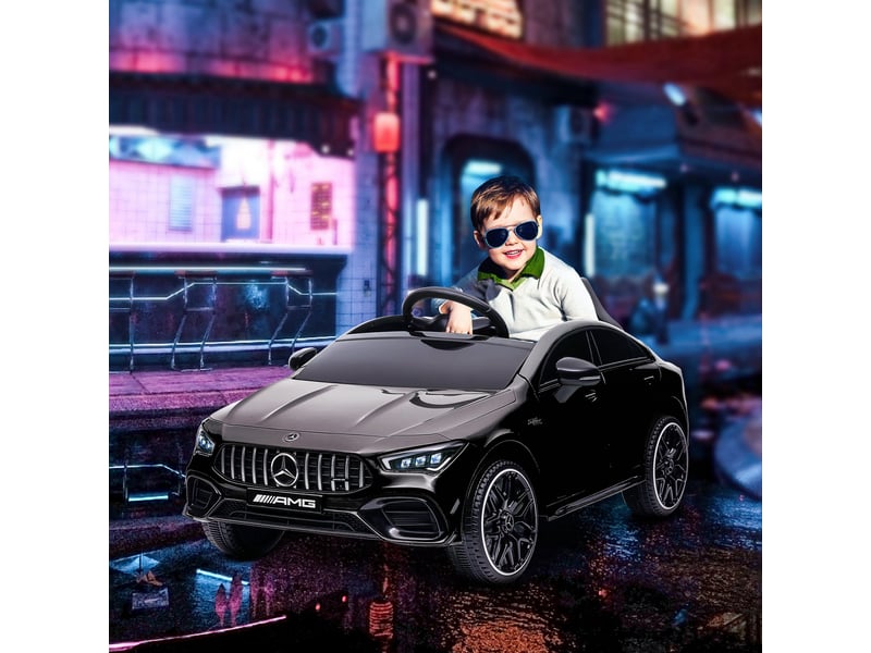  Voiture électrique enfant mercedes-benz amg cla 45, télécommande, vitesse réglable (3-5 kmh), phare led musique, noir  - Conforama C