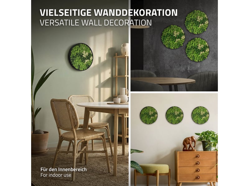  Ecd germany tableau en mousse de renne stabilisée véritable, forme ronde ø 30 cm, vert, décoration murale végétale d'intérieur, cadre en mdf, sans arrosage ni entretien, effet 3d, pièce unique ECD Germany GmbH - Conforama E