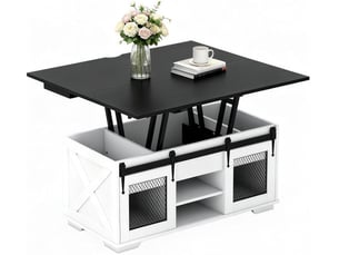 Table basse relevable, 3 compartiments caché, 2 portes coulissantes, table de café industrielmoderne avec plateau relevable, charge 75 kg (noir)