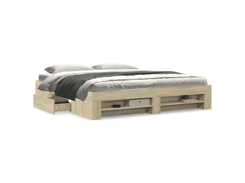  Lit double- lit adulte -  cadre de lit sans matelas chêne sonoma 200x200 cm  - Conforama C