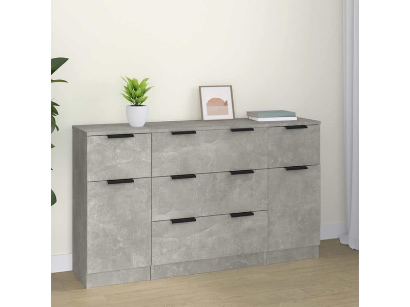  Ensemble de buffets 3 pcs - bahut - meuble de rangement gris béton bois d'ingénierie  - Conforama B