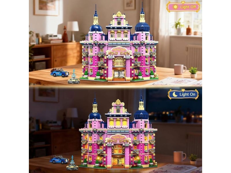  Manoir led pinkspire 1815 pieces villa rose avec voiture et fontaine 151498_AABSG92269_6_DROPFR - Conforama C