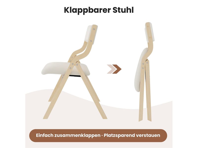  Chaise de salle à manger pliable lot de 2, rembourrée et respirante, rangement compact, en bois et lin beige  - Conforama E