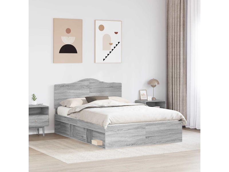 Lit double- lit adulte - cadre de lit gris sonoma 150 x 200 cm pin massif - Conforama B
