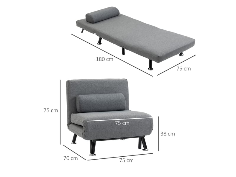 Fauteuil convertible avec fonction lit et dossier inclinable en polyester et acier gris foncé - Conforama C