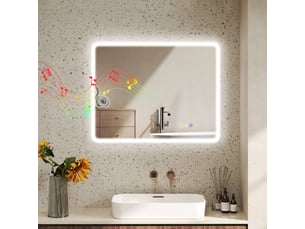 Miroir de salle de bain led bluetooth, miroir lumineux 70x90 cm avec fonction anti-buée, 3 couleurs réglables, interrupteur tactile et mémoire.