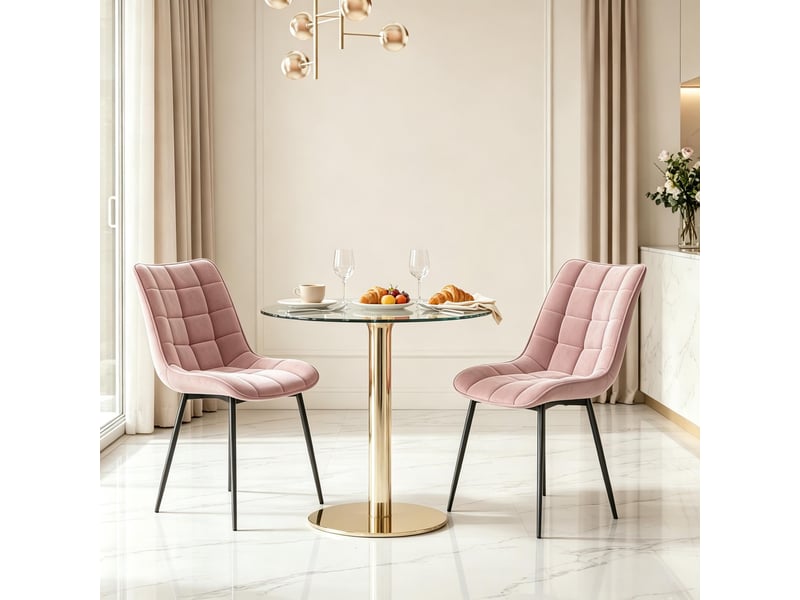 Chaise de salle à manger en velours avec dossier ergonomique et pieds métalliques, rose, lot de 2  - Conforama B