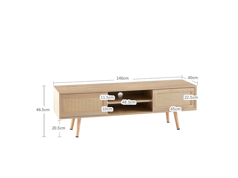  Meuble tv avec 2 portes coulissantes et 3 étagères réglables pour salon en mdf bois naturel  - Conforama E