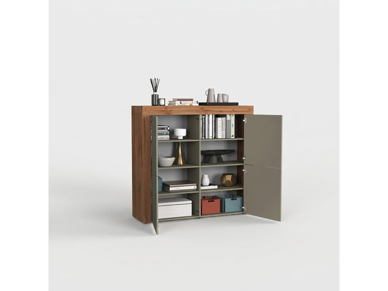  Buffet de salon moderne chronos avec 4 portes et 8 étagères - gris tourterelle  - Conforama C
