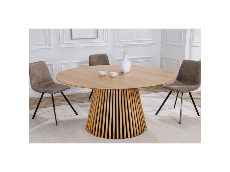 Table kanova 140 cm – plateau rond en chêne clair et pied central design – style contemporain - Conforama C