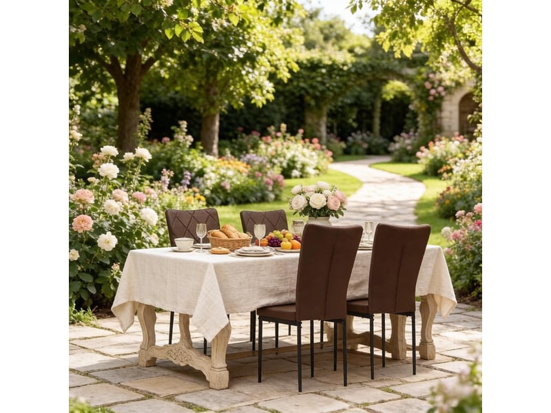  Chaises de salle à manger lot de 4 à dossier haut  - assise rembourrée simili cuir marron foncé  - Conforama C