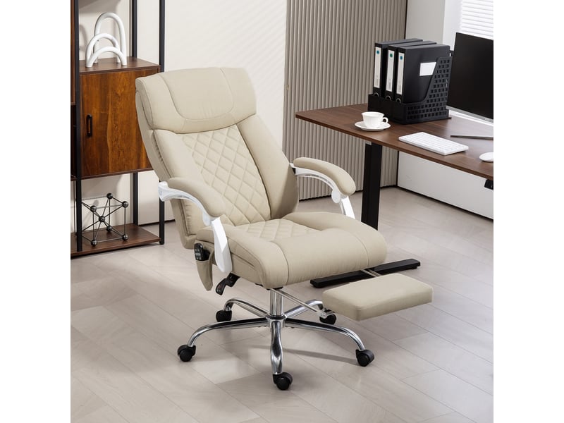 Fauteuil de bureau massant inclinable à dossier haut avec chauffage lombaire, repose-pieds et roulettes, 66 x 70 x 112-120 cm, beige - Conforama D