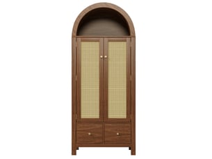 Vestiaire entrée 181cm, armoire avec portes courbées, tringle à vêtements et tiroirs, marron