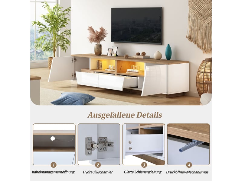  Meuble tv 180x40x46,housse vetementmeuble tv led,meuble tv bois ,led contrôlée par application mobile, 2 compartiments de rangement  - Conforama D