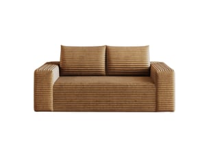 Canapé droit 2 places 180 cm en velours côtelé, assise profonde, mousse haute élasticité, sans montage, marron