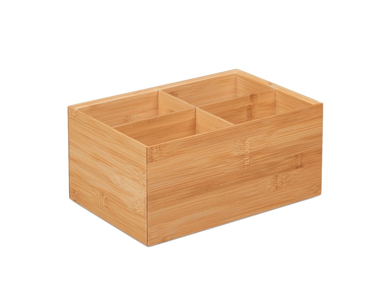  Boîte de rangement empilable 4 compartiments 14 x 30 x 20 cm pratique décorative en bambou naturel 13_0012731  - Conforama A