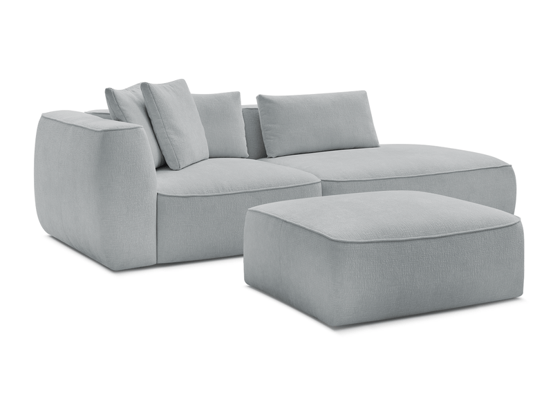  Bobochic canapé droit fixe 3 places leopold tissu texturé avec pouf gris clair  accoudoir gauche LEOPOLD - Conforama A