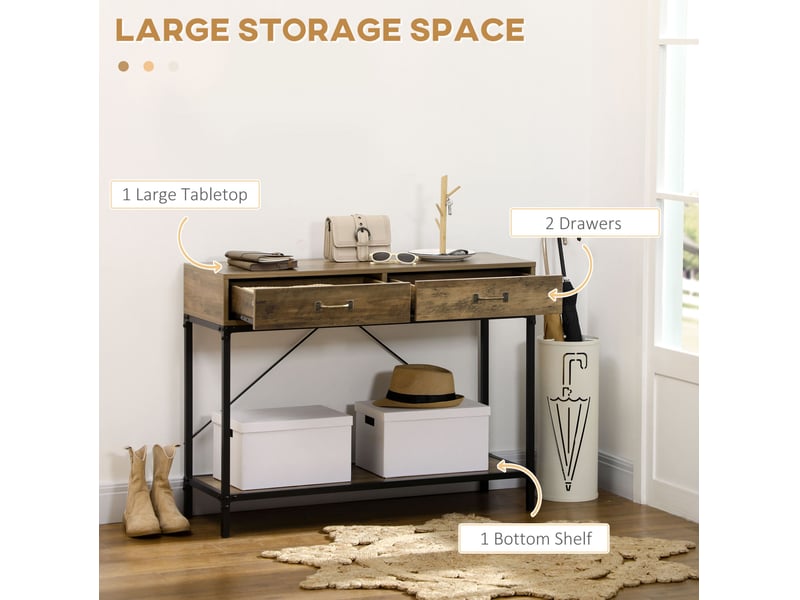  Console avec 2 tiroirs et 1 étagère, style industriel, pour entrée et salon, en bois, brun, 100 × 35 × 76,5 cm  - Conforama C