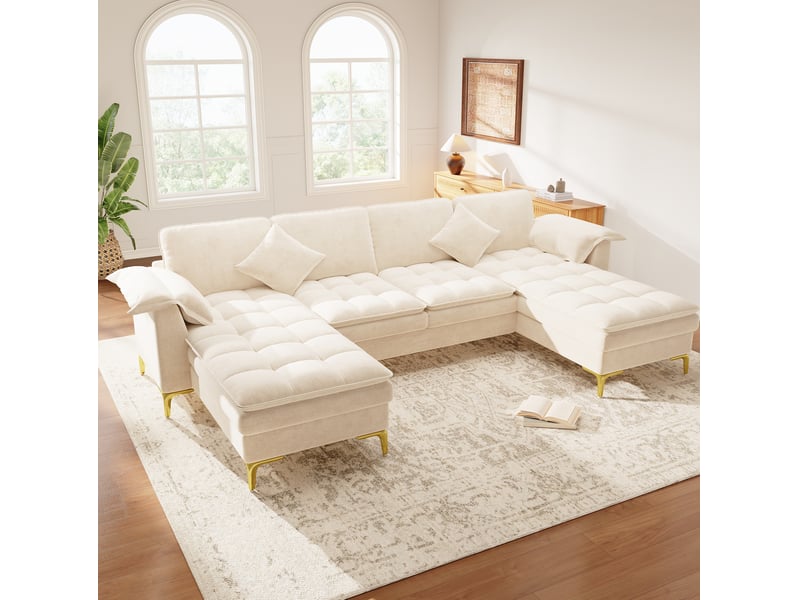  Canapé panoramique modenvie en u 4 places 262 x 134 x 86 cm chenille beige  - Conforama B