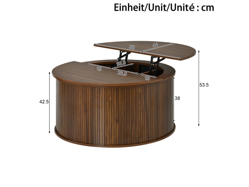  Table basse ronde relevable avec rangement 88 cm mdf homvra  - Conforama E