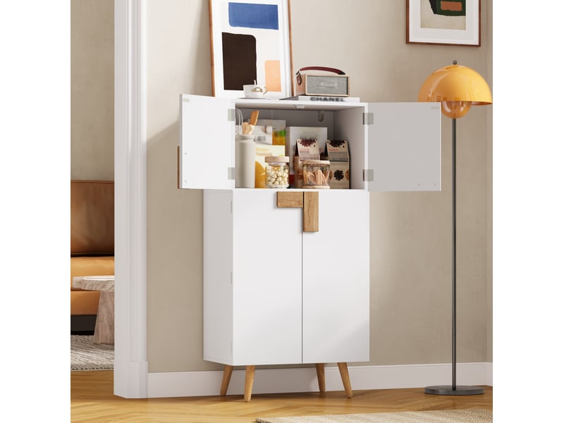  Buffet haut meuble de cuisine 4 portes avec étagères réglables 60x35x120 cm blanc  - Conforama B