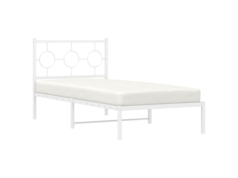  Lit simple- lit adulte -  cadre de lit métal sans matelas avec tête de lit blanc 90x200cm  - Conforama C