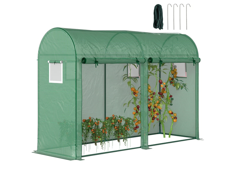  Serre jardin 3 m² pe, extérieur, bâche renforcée 140 gm² anti-uv, acier, 2 portes zippées, 4 fenêtres enroulables, 3x1x2 m, vert.  - Conforama A