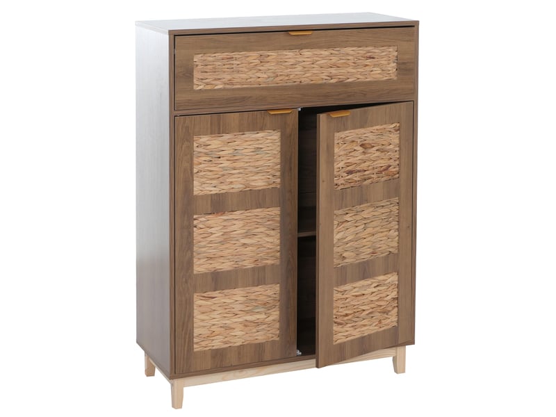 Commode hwc-p54, buffet haut, mdf mélaminé, façade en jonc d'eau, 115 x 80 x 35 cm - marron  - Conforama A