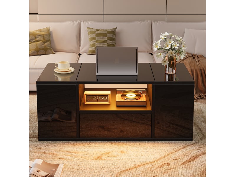  Table basse 100x50x40 cm led panneau de particules noir  - Conforama C