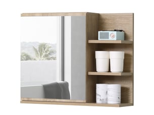 Miroir de salle de bain mural avec porte et 3 étagères latérales en bois, 60 x 18 x 50 cm