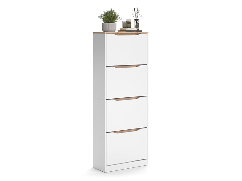  Vicco benne à chaussures, blancchêne artisan, 60.2x157.2cm avec 4 compartiments basculants  - Conforama E