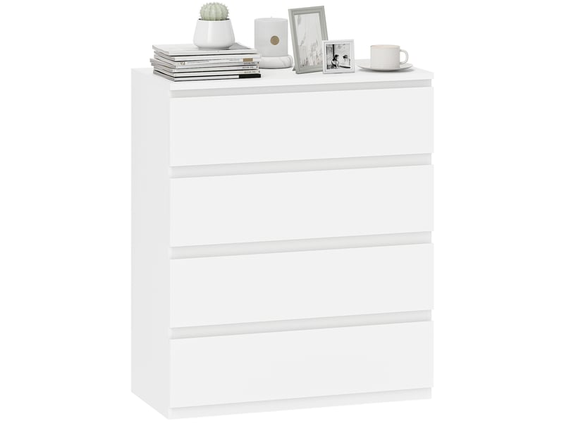  Commode moderne à 4 tiroirs sans poignées pour chambre et salon, 80 x 39 x 95 cm, blanche  - Conforama A
