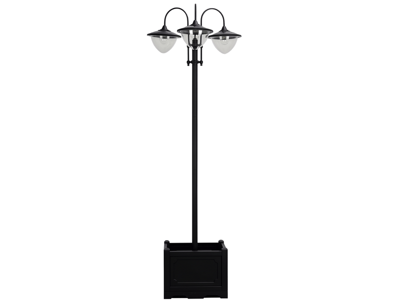  Lampadaire solaire métal, lanterne jardin variateur, 189 cm, anti-vent, ip44, socle pot fleurs, noir.  - Conforama A