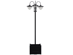 Lampadaire solaire métal, lanterne jardin variateur, 189 cm, anti-vent, ip44, socle pot fleurs, noir.