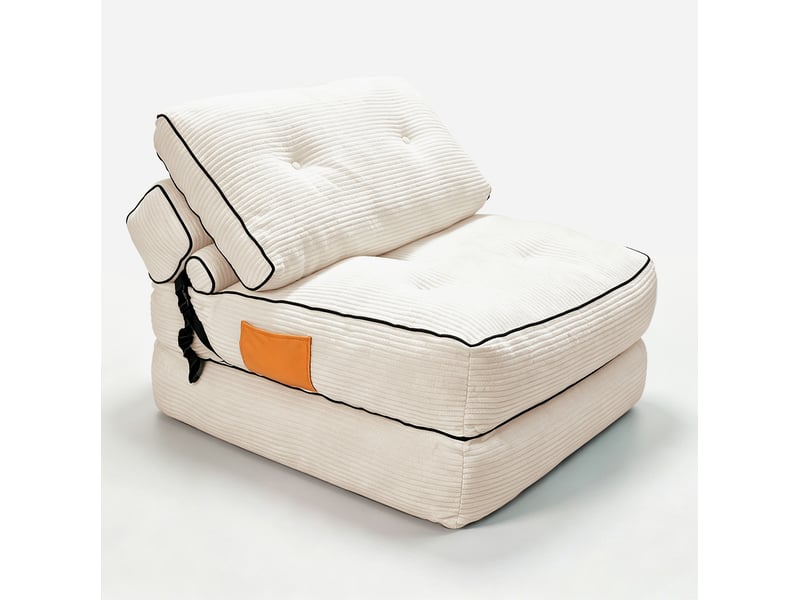  Canapé-lit pliable 1 place modenvie convertible en velours côtelé blanc 90 x 190 cm  - Conforama A