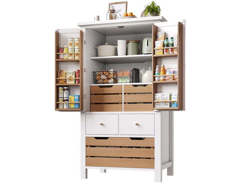 Buffet de cuisine modenvie 80 x 40 x 140 cm 2 portes 5 tiroirs mdf blanc  - Conforama A