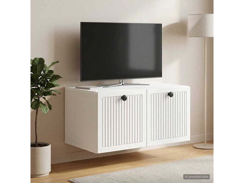  Meuble tv - banc tv - meuble de rangement mural blanc 59,5 x 41 x 30 cm bois d'ingénierie  - Conforama D