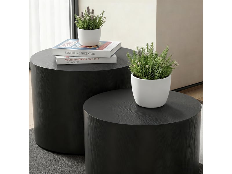  Tables basses gigognes rondes 2 pièces en mdf pour salon ø 48,5×38,5 et ø 38×33 cm noir  - Conforama D