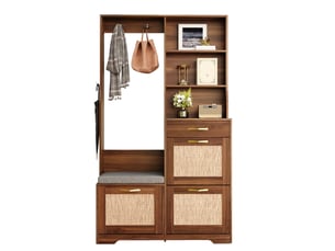 Vestiaire d'entrée ulevr avec banc et rangement chaussures, 100 x 30 x 170 cm, mdf noyer, 3 abattants