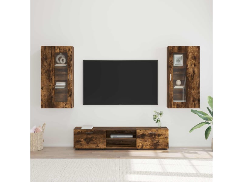  Ensemble meuble tv - banc tv - meuble de rangement florin 3 pcs chêne fumé bois d'ingénierie  - Conforama B