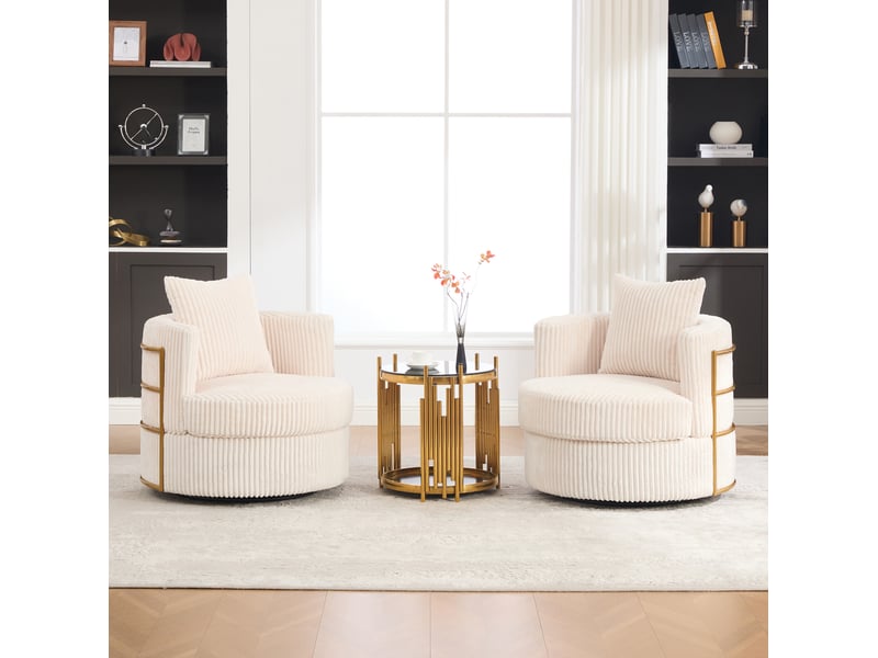  Lot de 2 fauteuils pivotants 76x79x78 cm 360° velours côtelé beige  - Conforama B