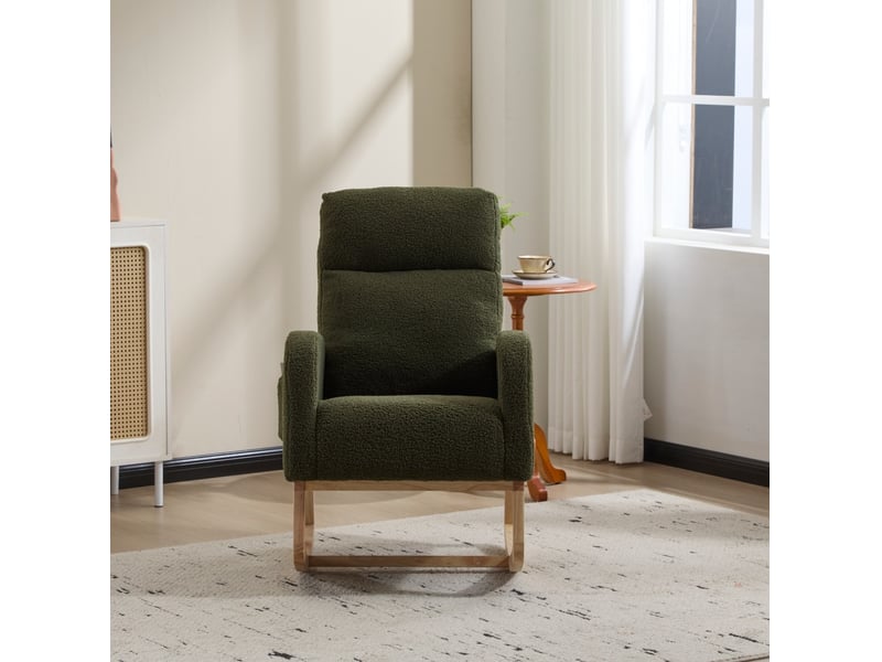 Fauteuil à bascule à dossier haut 75x63x104 cm en tissu bouclette vert - Conforama W