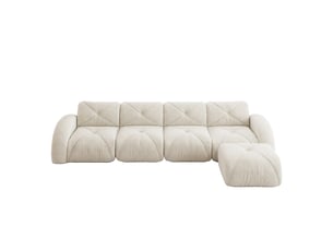 Fauteuil canapé d'angle l modulaire 4 places en chenille beige clair avec repose-pieds et base antidérapante pour salon contemporain