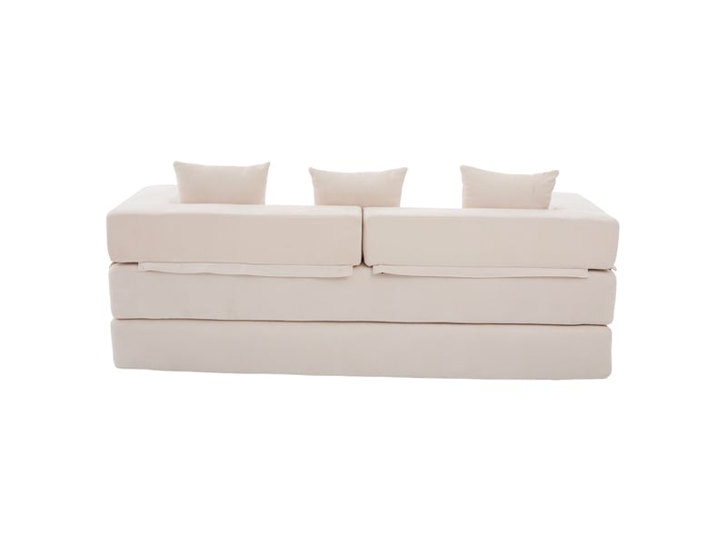  Canapé droit modulable 2 places en tissu beige avec poches latérales et base antidérapante, pour votre salon  - Conforama D