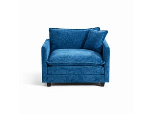 Fauteuil 1 place en tissu chenille bleu, sans ottoman, assise respirante et confortable