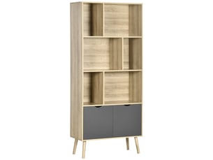 Bibliothèque étagère meuble de rangement placard 6 étagères dim. 80l x 35l x 180h cm naturel et gris foncé