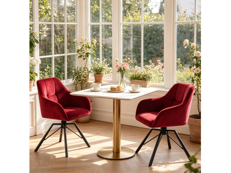  Lot de 2 chaises de salle à manger pivotantes 360° en velours rouge lie-de-vin  - Conforama D