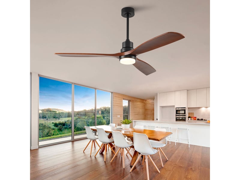 Ventilateur de plafond 152 cm à 3 pales en bois noyer et noir avec led - Conforama E